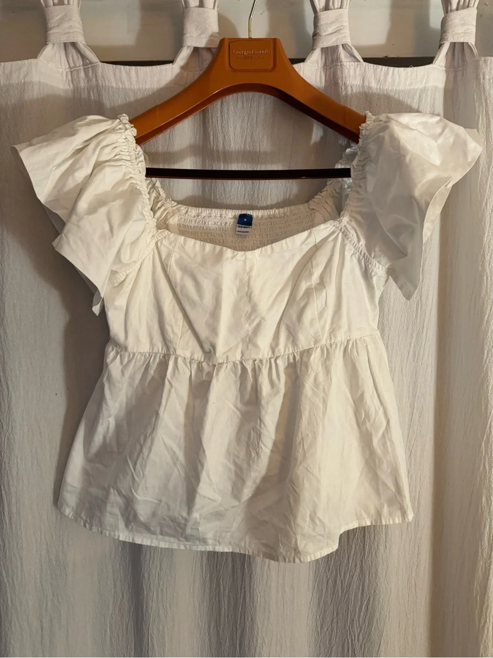 Old Navy White Square-Neck Puff Sleeve Peplum Top